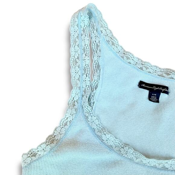 Y2K American Eagle Blue Rib Lace Long Fitted Tank Cami ASO ALT Elena Gilbert L - Picture 4 of 10